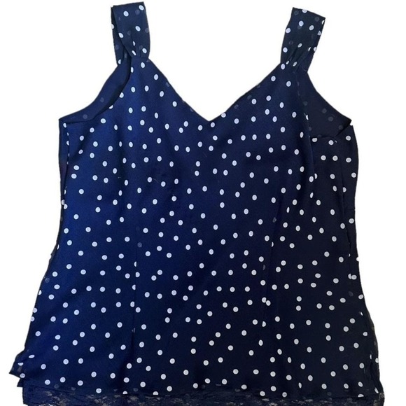 Navy Polkadot Cami Size 18-20 Layered camisole w/ beautiful delicate lace Detail - Picture 2 of 7